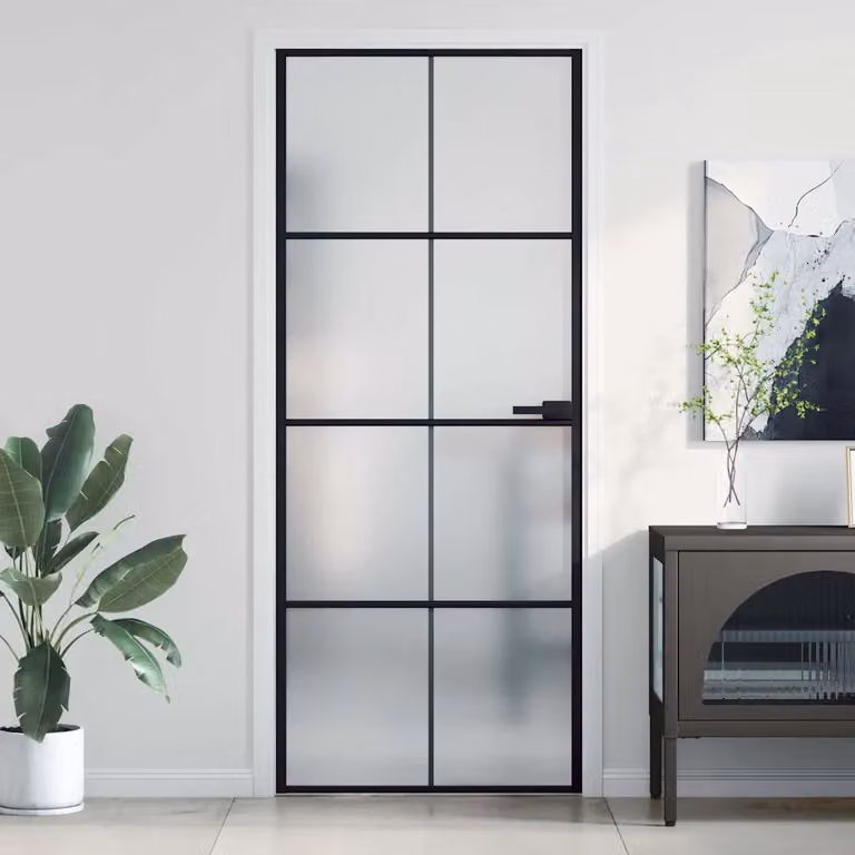 Porta interna moderna vidaXL in alluminio e vetro temperato, colore nero, L: 83 cm, H: 201,5 cm