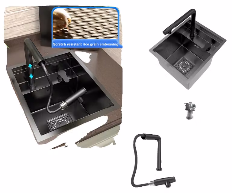 Lavello da cucina, acciaio inossidabile, design con un solo vano, set da 40x44 cm - Modello NQ