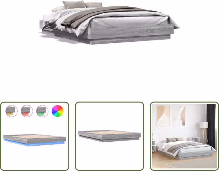 The Living Store Struttura letto con LED Grigio rovere Sonoma 120x200 cm