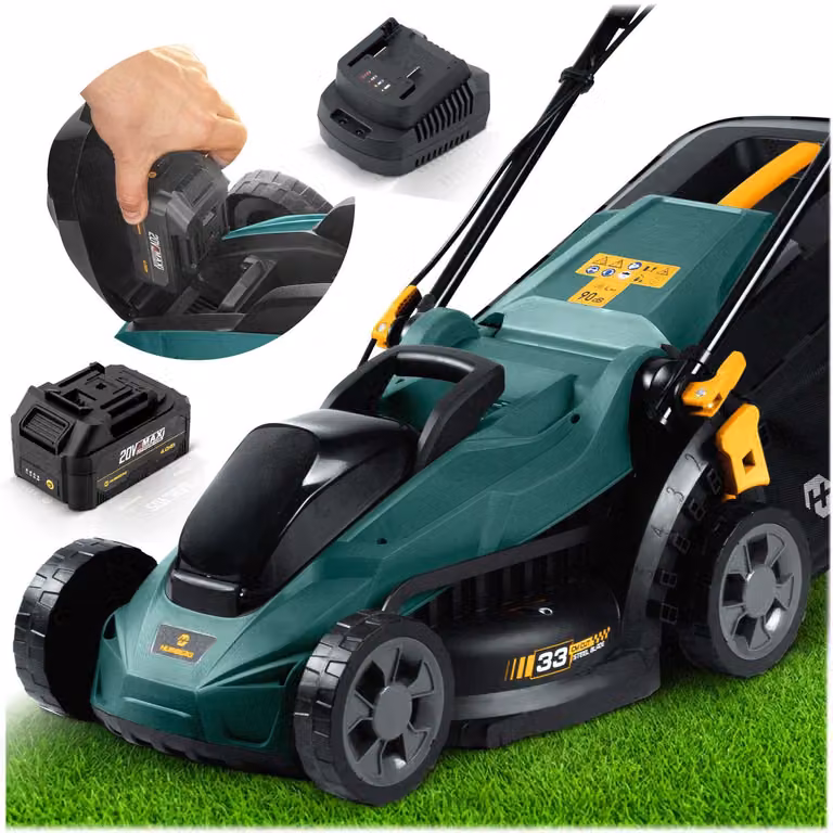 Tagliaerba elettrico a batteria, leggero e potente, Humberg HM-611, con una larghezza di taglio di 33 cm
