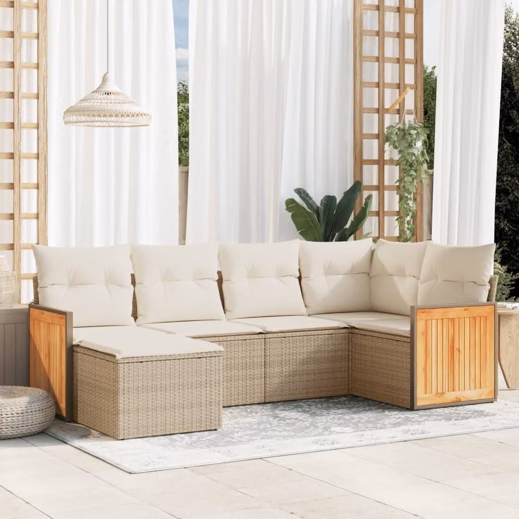 vidaXL Set Divano da Giardino a L 6 pz in Polyrattan Beige con Cuscini e Coperture Rimovibili – 1