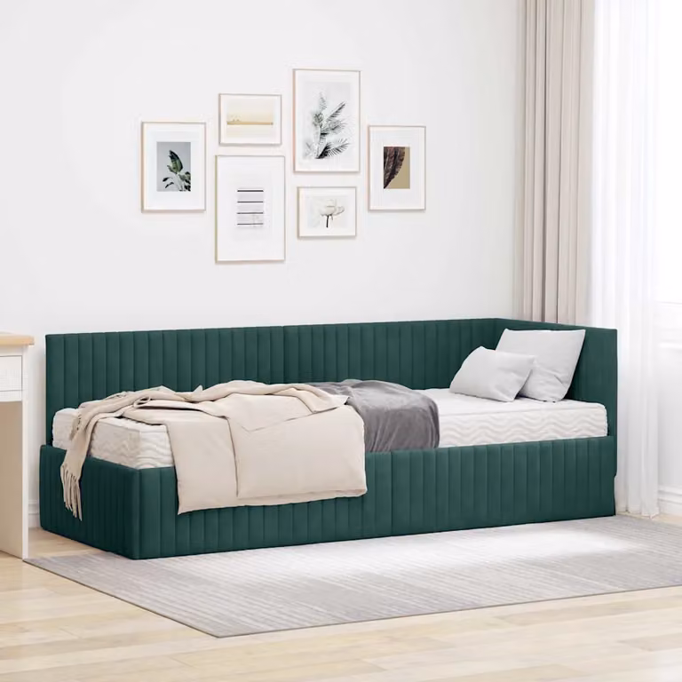 vidaXL Struttura Letto Angolare con 2 Materassi in Velluto Verde, L/P/H: 200 x 80 x 204 cm
