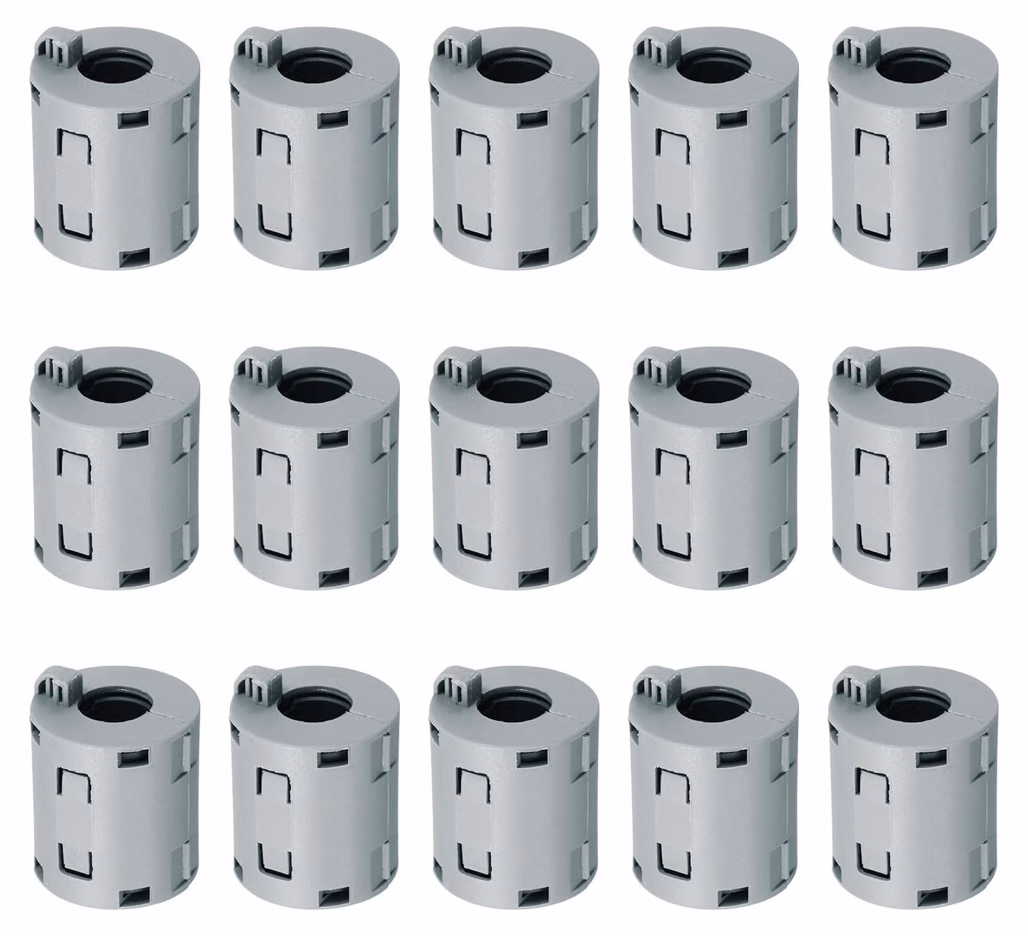 15 anelli filtranti in ferrite, morsetto per interferenze elettromagnetiche, diametro interno 13 mm, con supporti, colore grigio