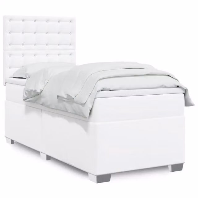 Letto Ibrido con Giroletto a Molle e Materasso vidaXL in Similpelle Bianco L/P: 100 x 200 cm