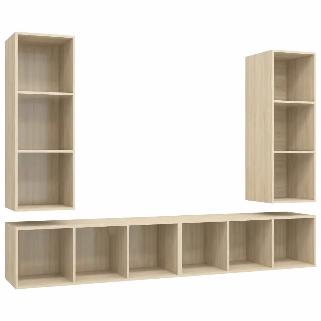 Mobile TV da parete vidaXL in legno multistrato color rovere, set di 4 pezzi, stile minimalista per soggiorno – 2