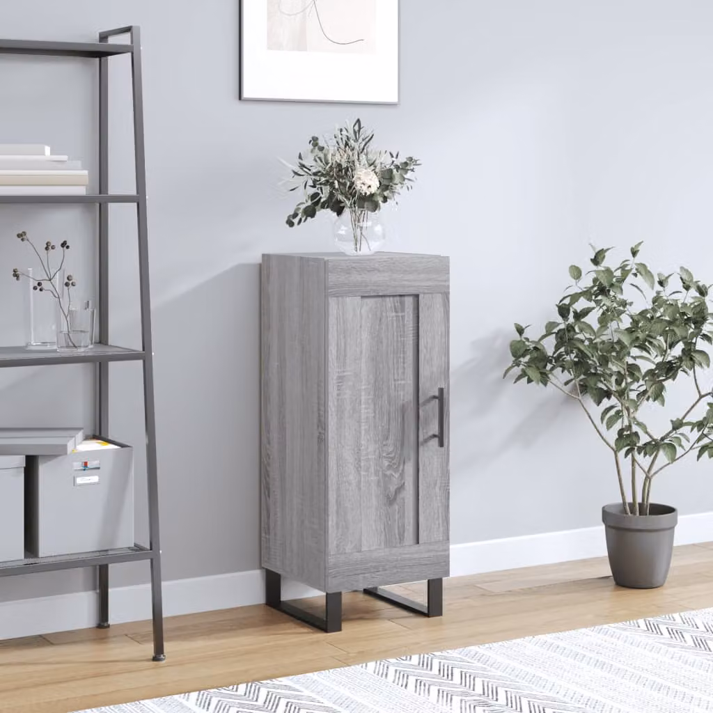 Credenza moderna vidaXL in legno e metallo, Grigio, L 34,5 cm x P 34 cm x H 90 cm