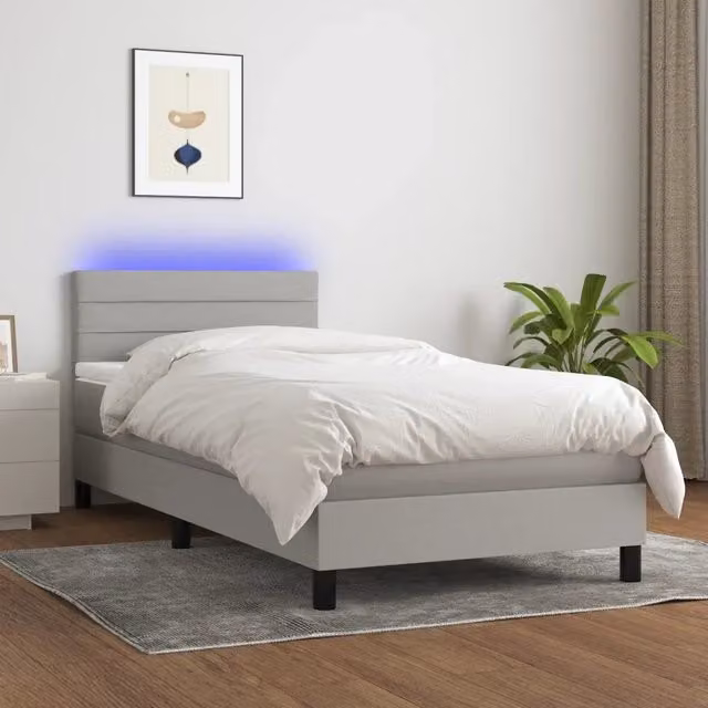 Letto a Molle Materasso e LED Grigio Chiaro 90x190 cm Tessuto 3133197