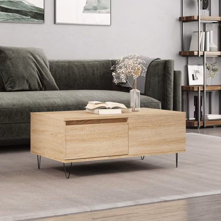 vidaXL Tavolino da salotto moderno in legno e metallo, colore rovere, L 90 cm x P 50 cm x H 36,5 cm