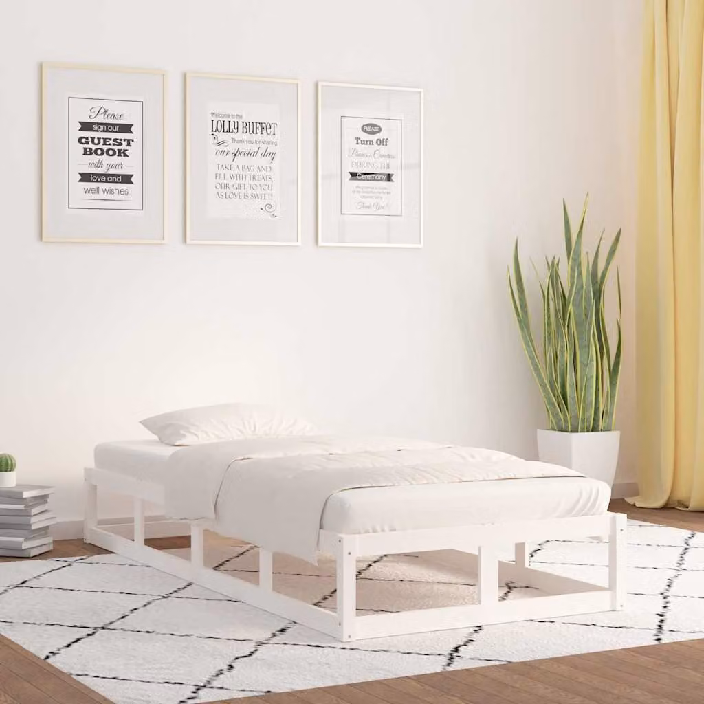 vidaXL Giroletto singolo in legno massello di pino bianco con doghe fisse L: 195,5 cm, P: 80,5 cm