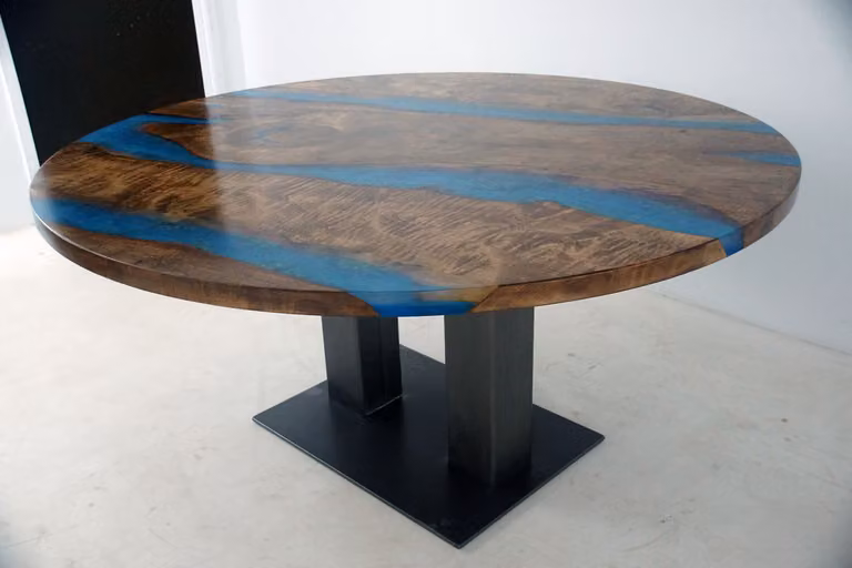 Runder Esstisch River Table Echtes Holz Flusstisch 150cm Tische Epoxidharz
