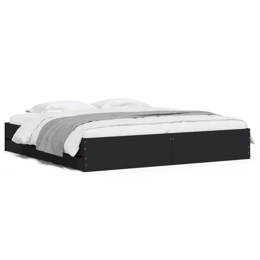 vidaXL Giroletto Moderno con Cassetti in Legno Multistrato Nero L/P/H: 200 x 200 x 33 cm – 2