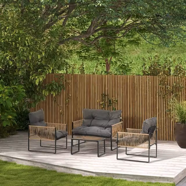 Set Giardino 4 Pezzi Polyrattan con Cuscini ¨C MINIMAL ¨C 1 Tavolino Vetro, 2 Poltrone, 1 Divano