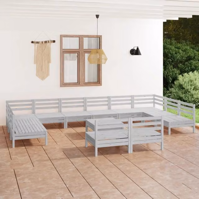 Set Salotto da Giardino 13 pz in Legno Massello di Pino Bianco 3083460
