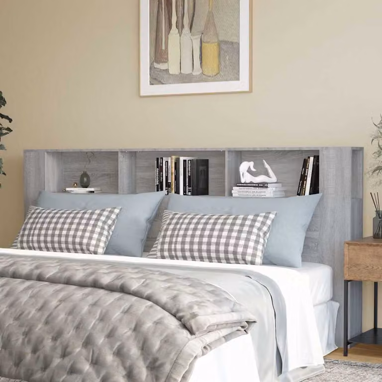 Testiera con scomparti e ripiani integrati vidaXL in legno, Grigio Sonoma, L: 220 cm, P: 18,5 cm, H: 104,5 cm