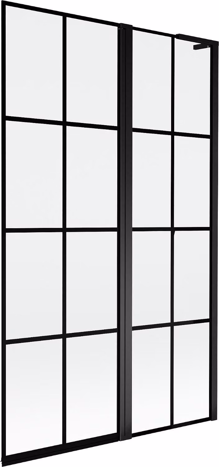 Mexen Mist L paravento da vasca da bagno a 2 ante destro 110 x 150 cm, griglia nera, nero - 8A9L-110-011-70-77-P