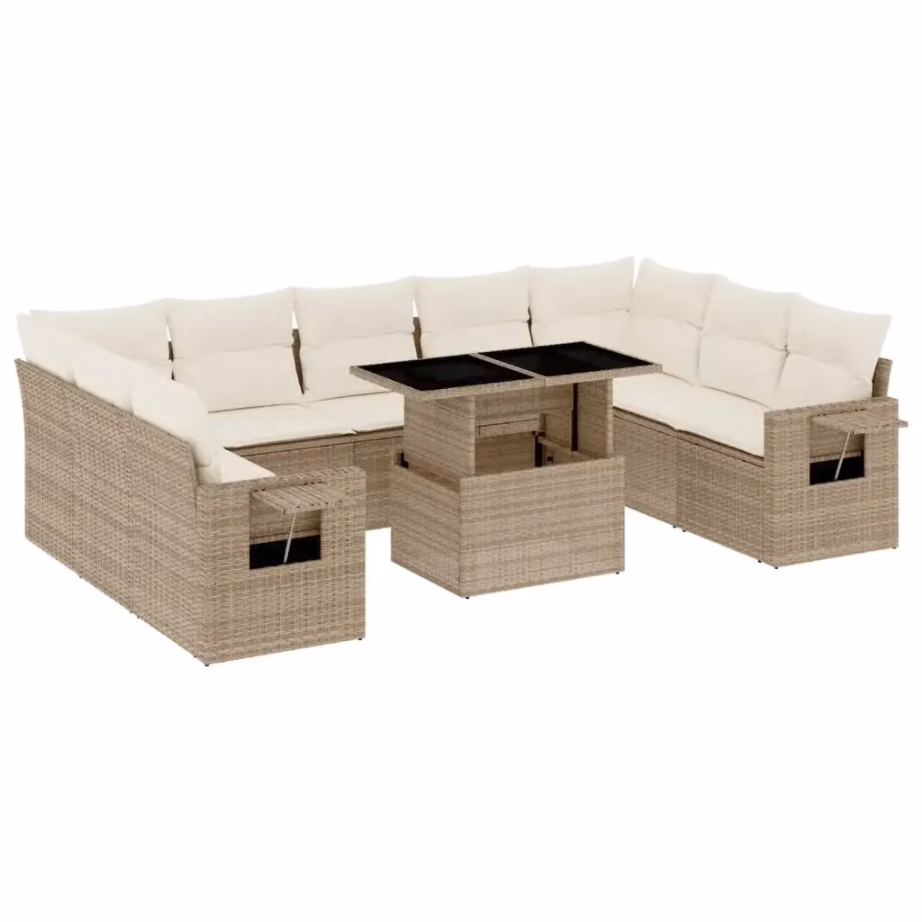 Set Divano da Giardino vidaXL in Polyrattan 10 Pezzi con Cuscini Beige e Tavolino – 2