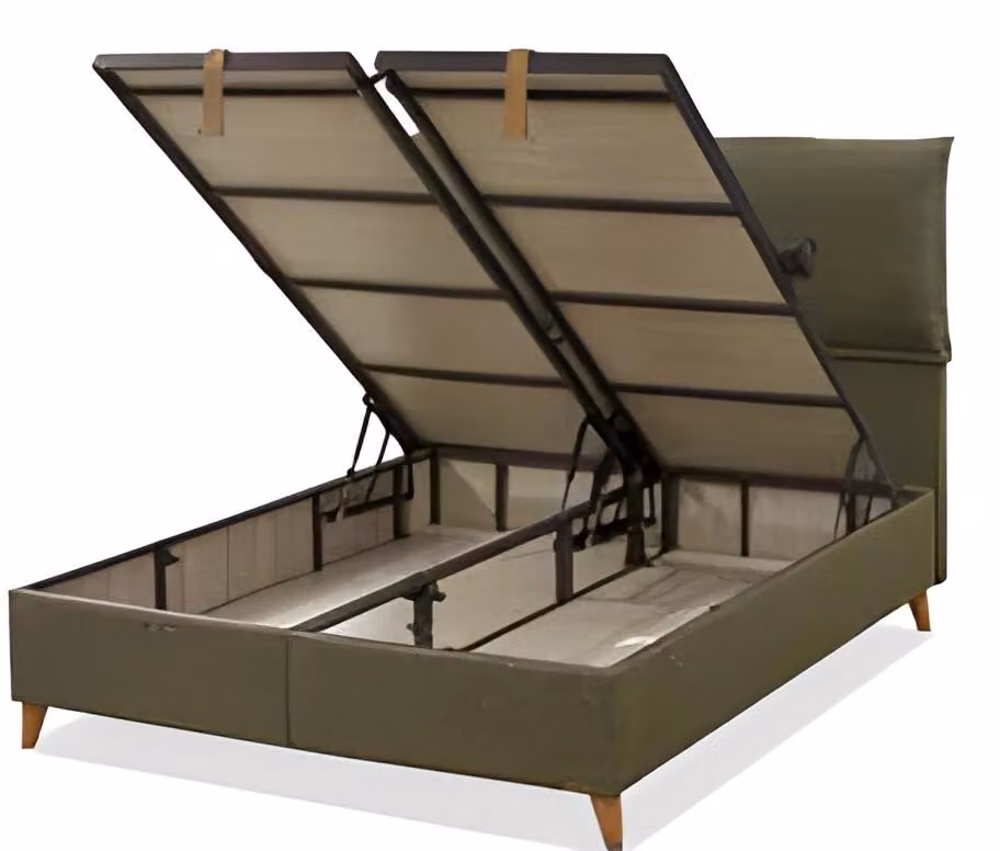 Grünes modernes Bett aus Holz und Textil