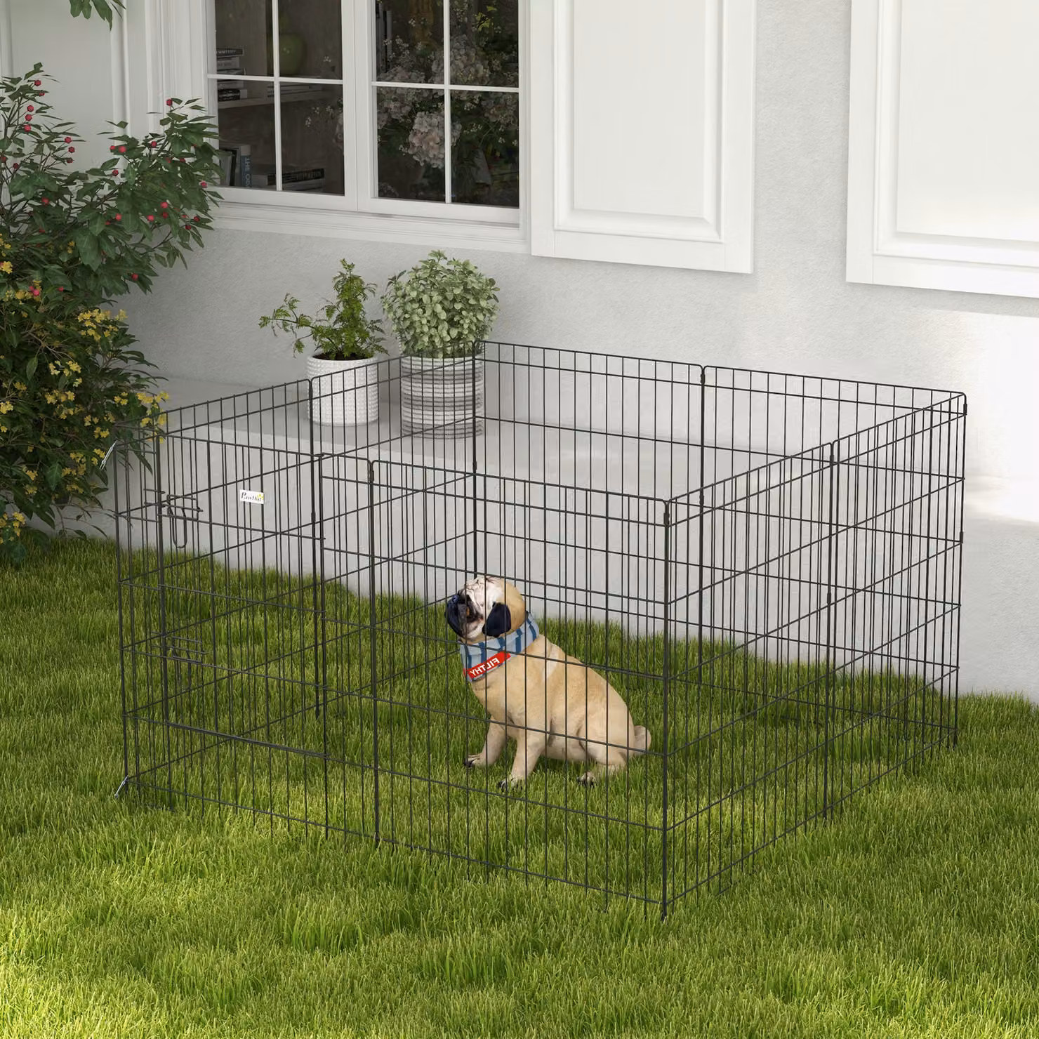 PawHut Recinto per Cani e Cuccioli Multiuso in Metallo Nero, 8 Pezzi, L: 76 cm, P: 61 cm – 2