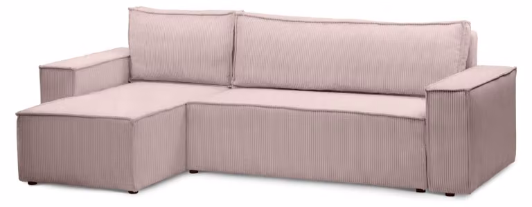 Divano a tre posti con funzione letto, colore rosa tenue