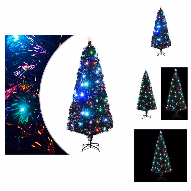 albero di Natale vidaXL con illuminazione e supporto 210 cm in fibra di vetro - Alberi di Natale
