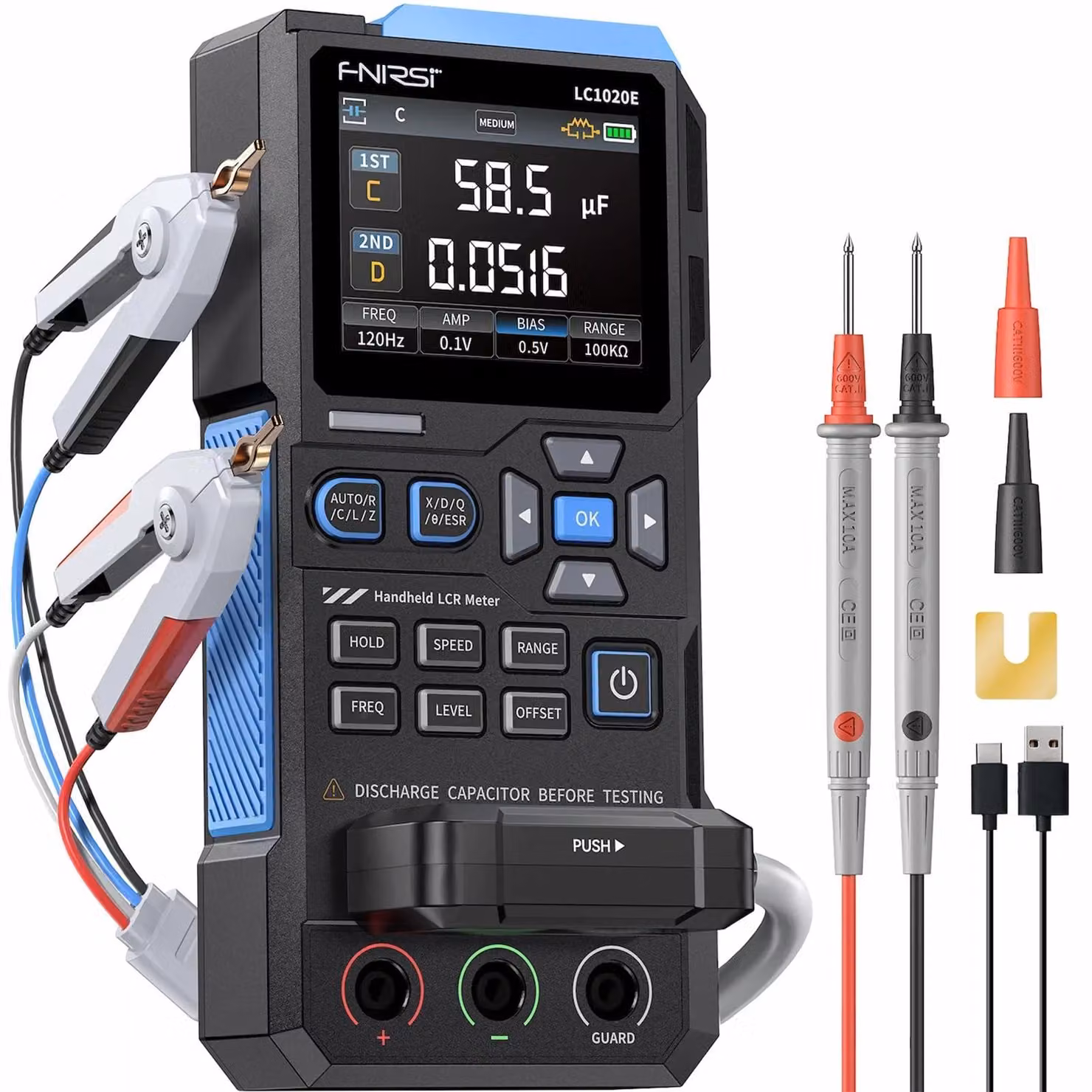 Misuratore LCR da 100 kHz, tester di resistenza, induttanza e capacità con display a 19999 conteggi