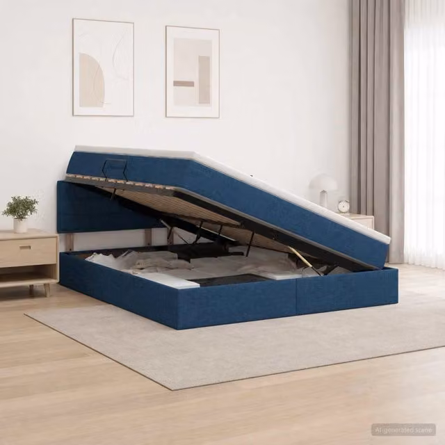 Letto con contenitore e materasso vidaXL in velluto blu, L/P/H: 180 x 200 x 88 cm