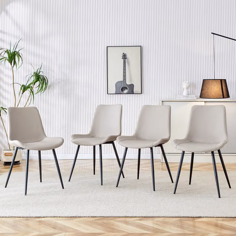 Set di 4 sedie da pranzo, rivestite in ecopelle, con ampia seduta, schienale e gambe in metallo (colore: nero, grigio)