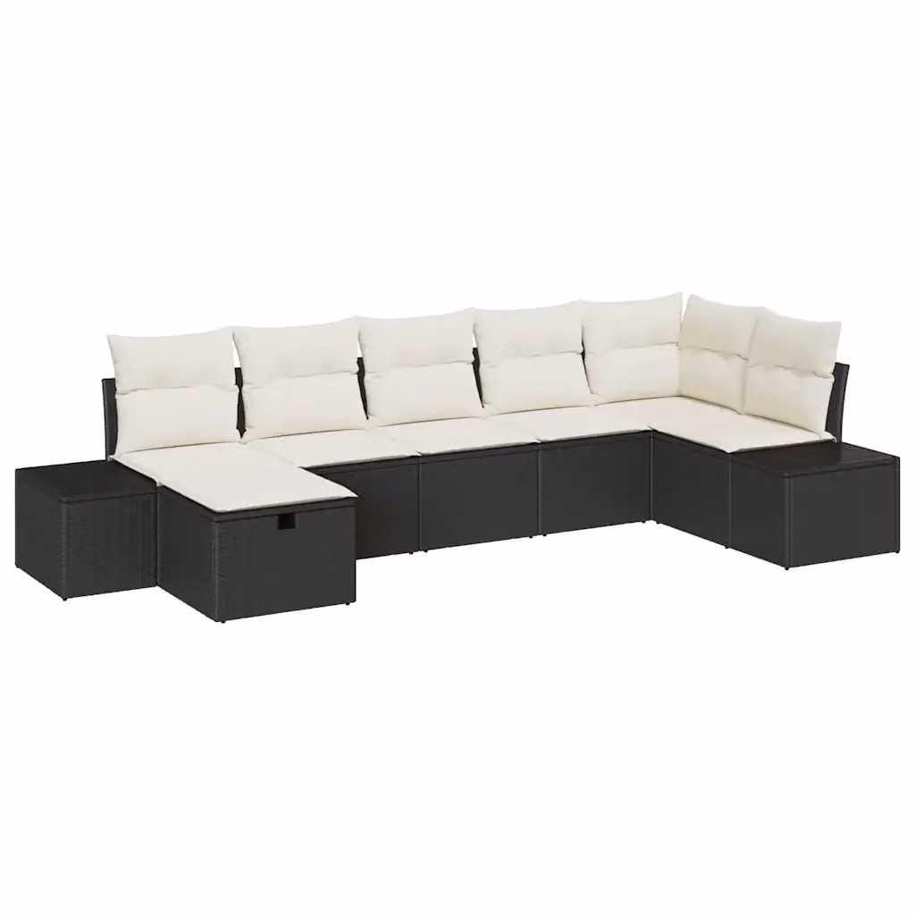 Set Divano da Giardino L-Shape vidaXL in Polyrattan Nero e Beige con 7 Pezzi e Cuscini – 2