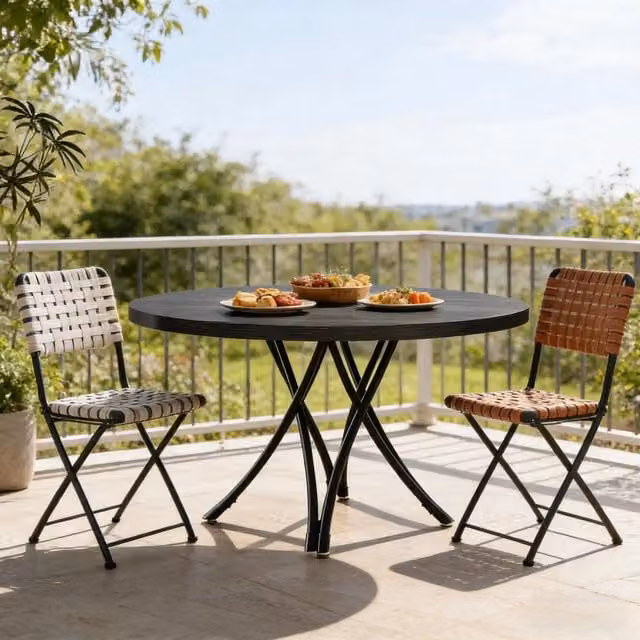 Tavolo da pranzo rotondo Mivray in legno nero opaco con base a croce per cucina e soggiorno, Diametro: 120 cm