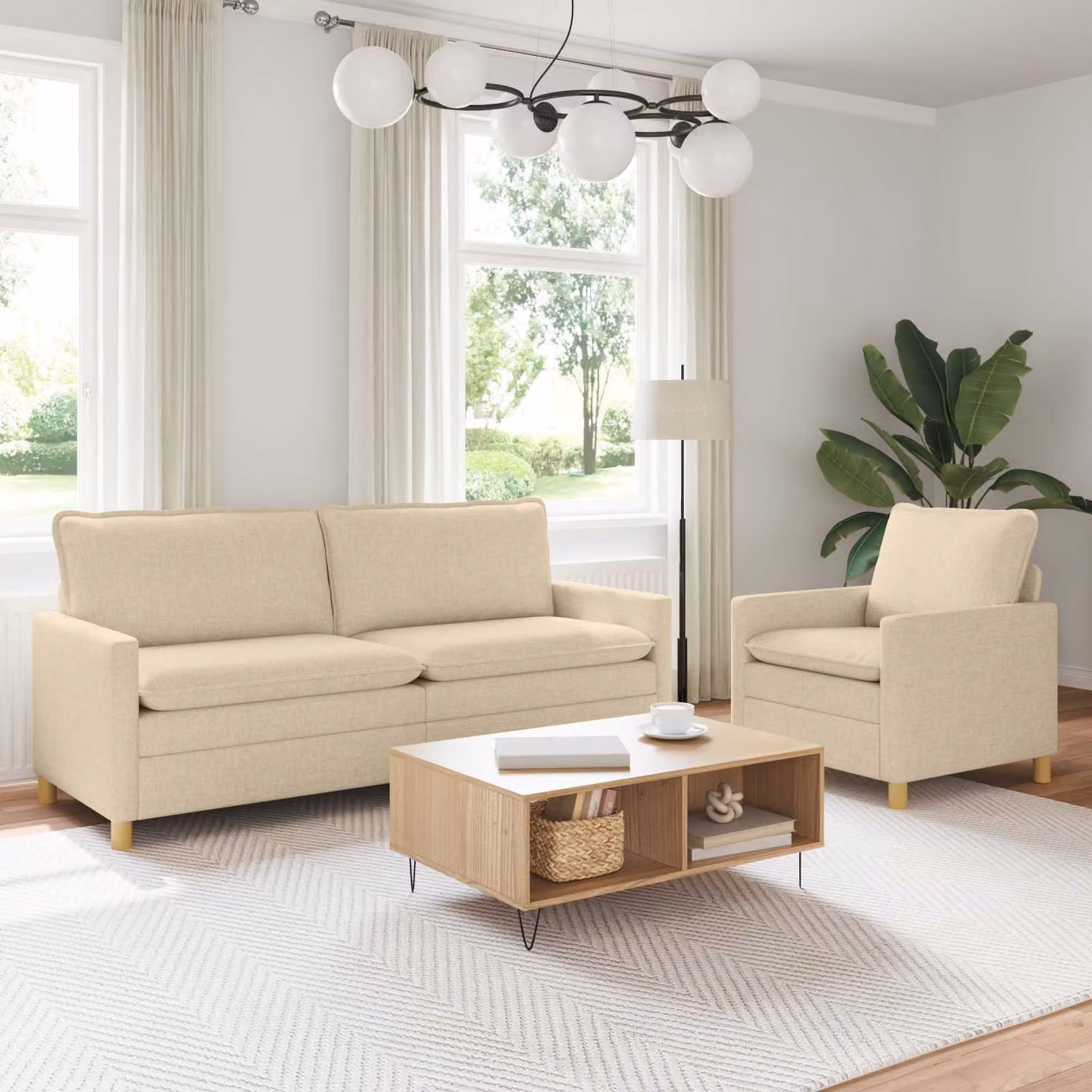 Set di 2 divani moderni vidaXL in tessuto beige con struttura in metallo e cuscini inclusi per il tuo soggiorno