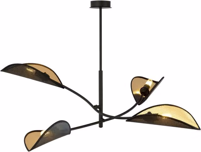 Plafoniera Emibig Lotus in metallo nero e oro con 4 lampadine E14, diametro 102 cm