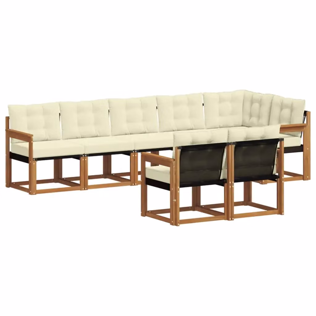 Set di divani da esterno a L vidaXL in legno di acacia con cuscini beige e bianchi – 2