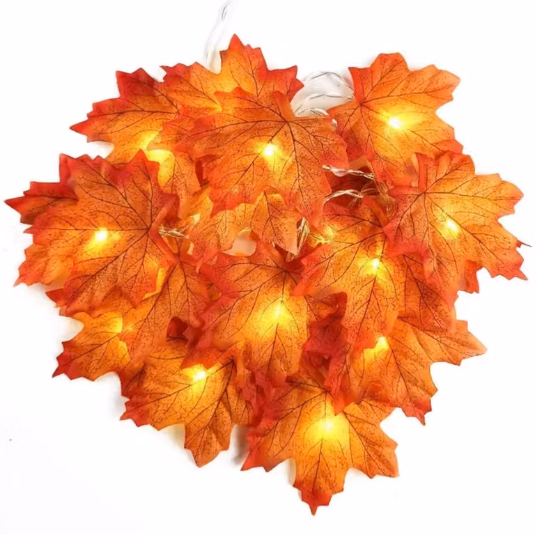 Catena luminosa con foglie d'acero, lunghezza 3 metri, 20 LED, alimentazione a batteria