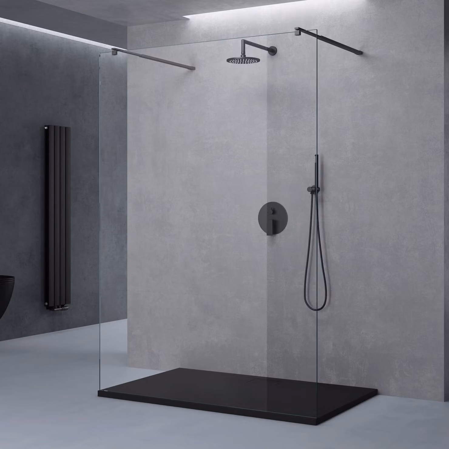 doporro Box Doccia Walk-In 140x200cm, Parete Doccia Anticalcare in Vetro Trasparente 10mm con Bracci Sostegni Telescopici in Acciaio MMBR3 Nero