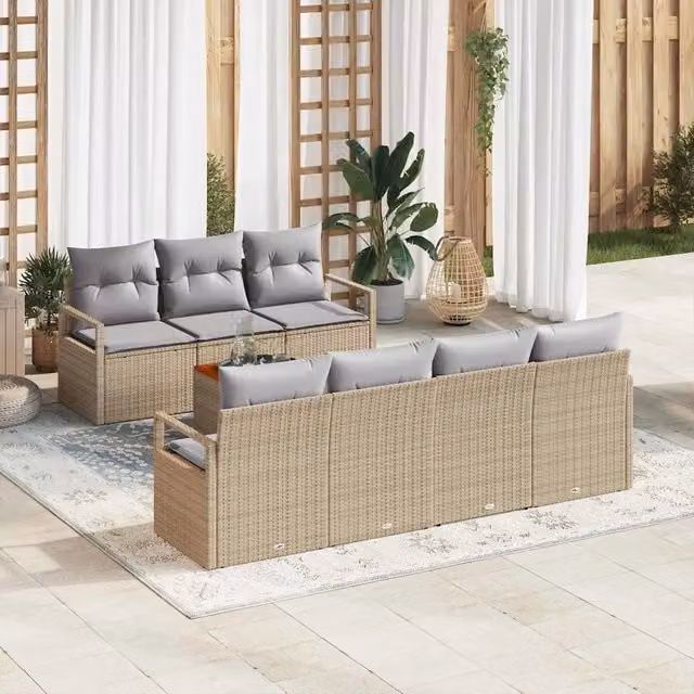 Set Divano da Giardino 8 pz Beige polyrattan 3347665