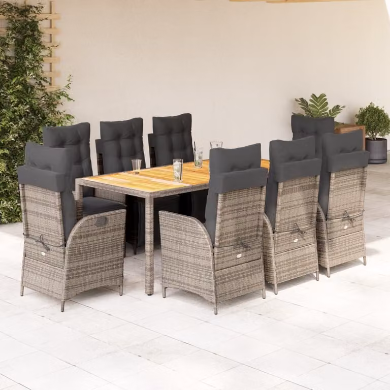 Maison Exclusive - Set da Pranzo da Giardino 9 pz con Cuscini in Polyrattan Grigio