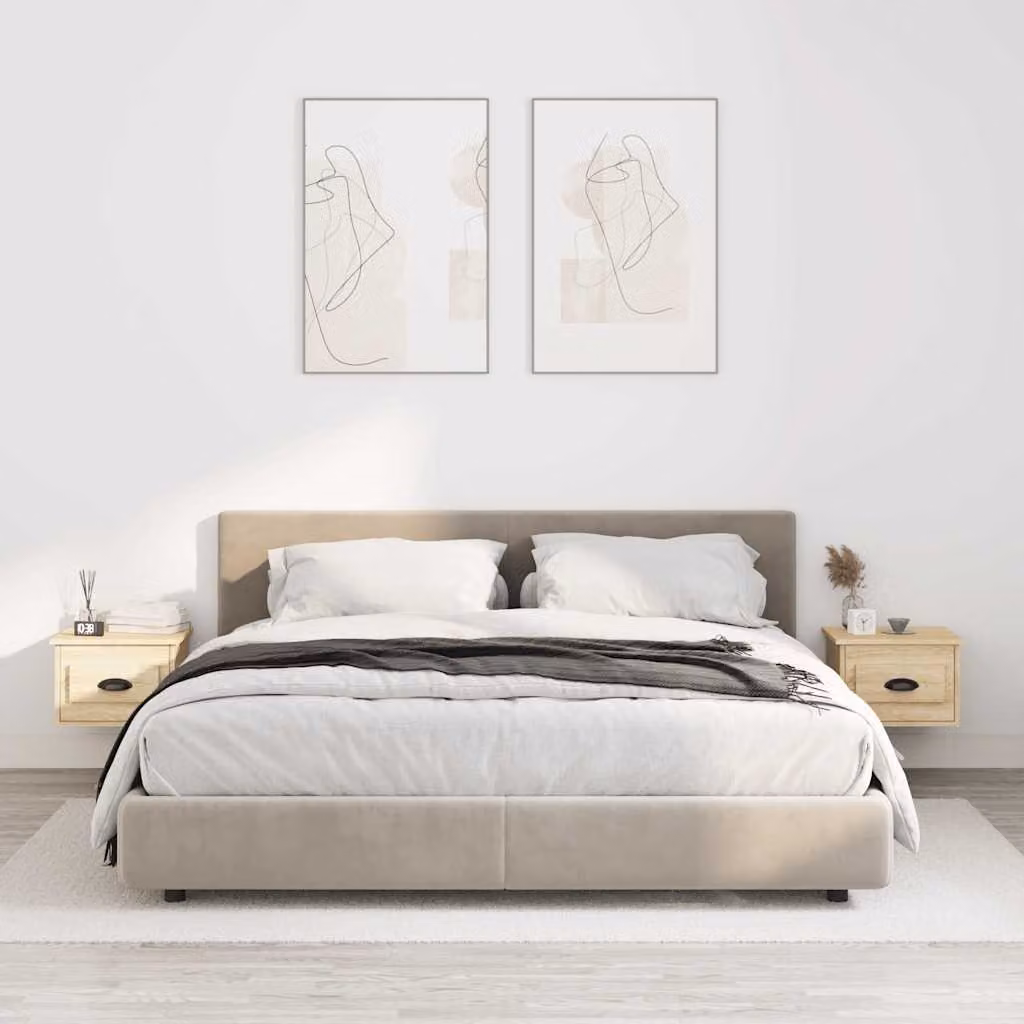 Set di 2 comodini da parete vidaXL in stile moderno, colore Rovere Sonoma, L 41,5 cm x P 36 cm x H 28 cm