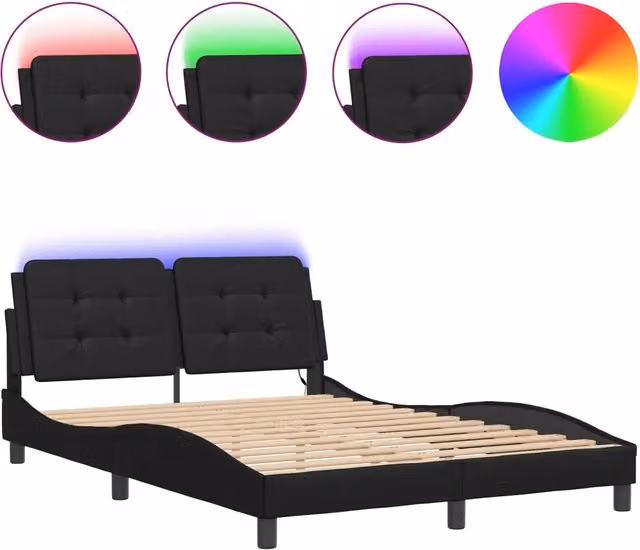 Letto matrimoniale | Letto per adulti | Giroletto con LED senza Materasso Zadar Nero 140x200 cm