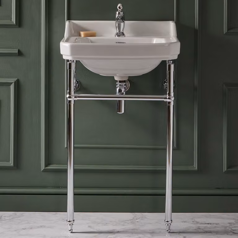 Consolle con Lavabo 560mm - Struttura cromata - 1 foro rubinetteria - Stile Classico - Richmond