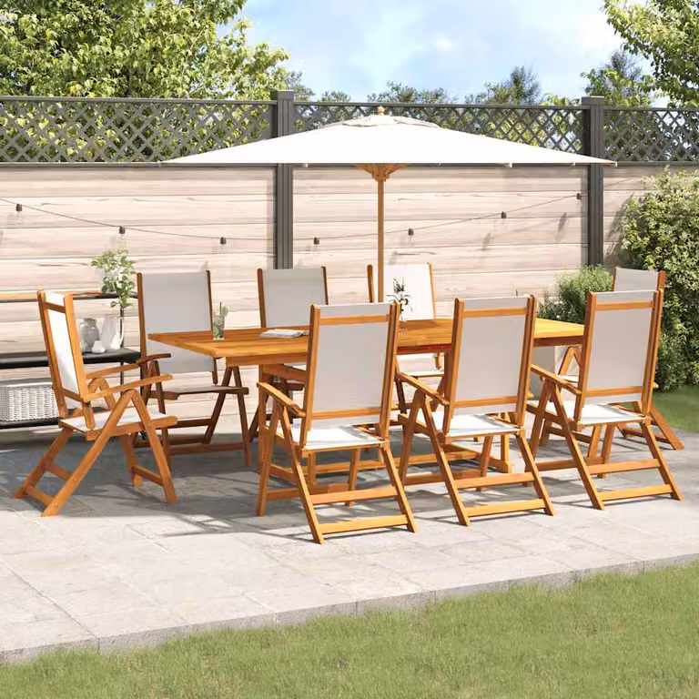 Set Pranzo da Giardino vidaXL in Legno di Acacia e Textilene, 9 Pezzi, Marrone e Grigio