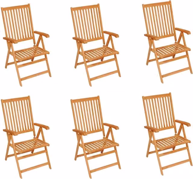 Sedie Pieghevoli 6 pz con Cuscini Neri in Massello di Teak 3065567