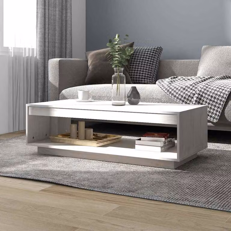 vidaXL Tavolino da Salotto Moderno in Legno di Pino Bianco L: 110 cm, P: 50 cm, H: 33,5 cm