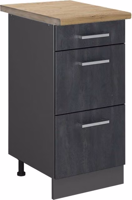 Mobiletto base per cucina R-Line Vicco Calce nera e Antracite con Rovere, L: 40 cm, H: 81,6 cm, P: 60 cm