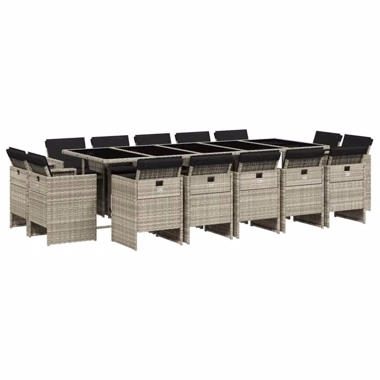 Set da Pranzo da Giardino 15 pz con Cuscini Grigio Polyrattan