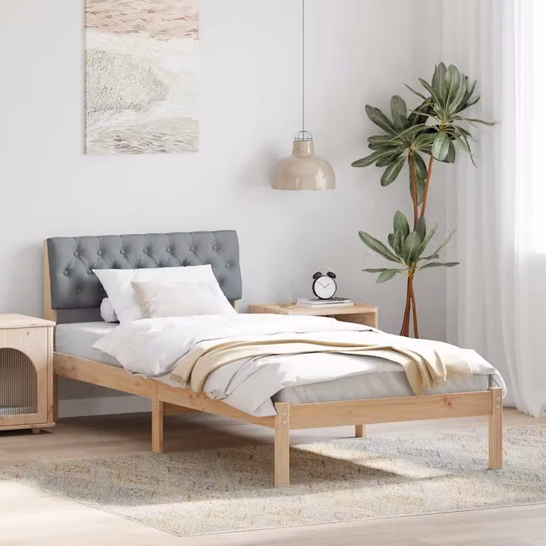 Struttura del letto moderna vidaXL in legno di pino, marrone e grigio chiaro, 90 x 190 cm