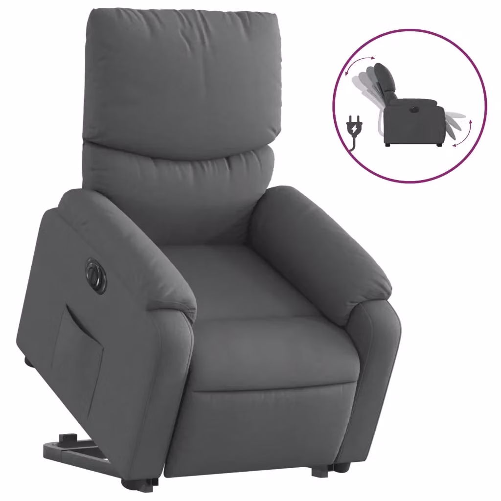 Poltrona Alzapersona Elettrica Reclinabile vidaXL Grigia con Braccioli e Funzione Auto-Return – 2