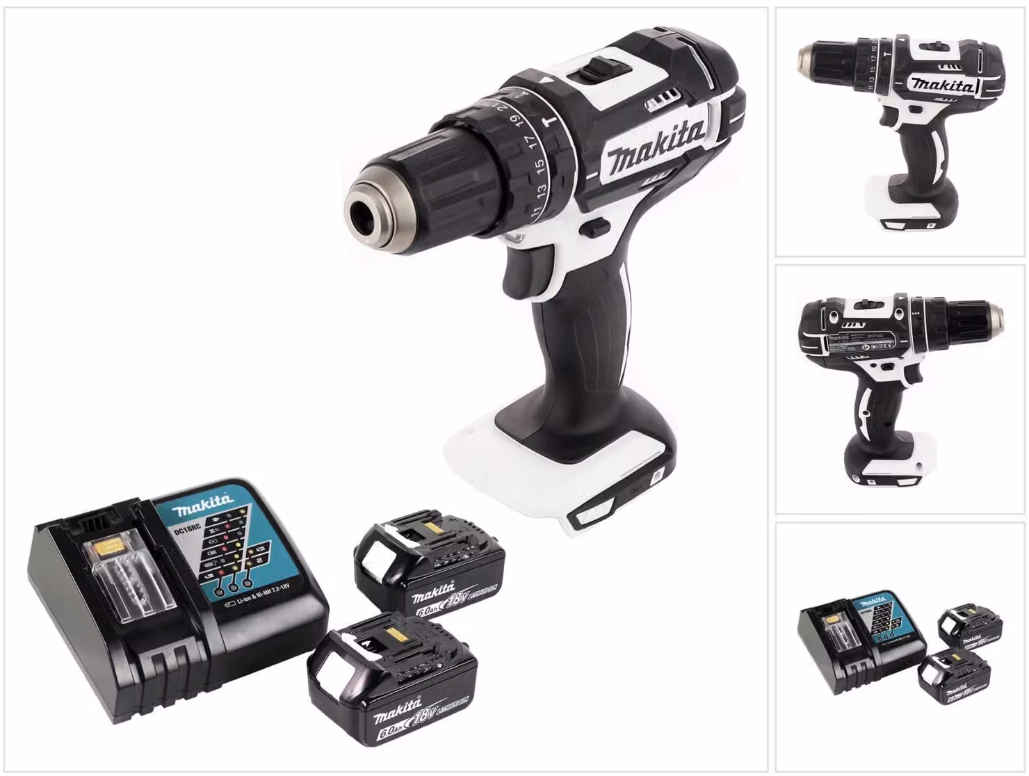 Trapano avvitatore a percussione a batteria Makita DHP 482 RGW 18 V 62 Nm + 2 batterie da 6,0 Ah + caricabatterie