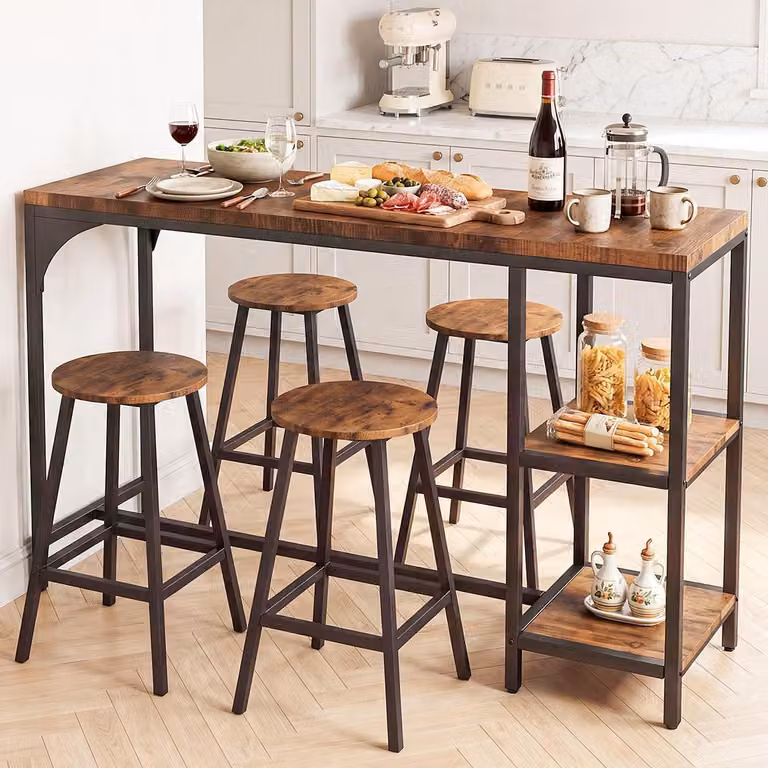 Set da bar per 4 persone, completo di 4 sgabelli, resistente alle intemperie, ideale per balcone e giardino