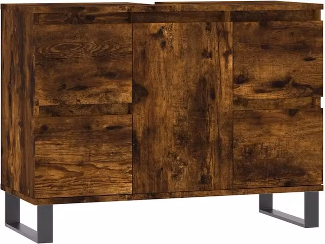 Armadietto da bagno contemporaneo con contenitore 80 x 33 x 60 cm in legno multistrato rovere fumo 02_0049084