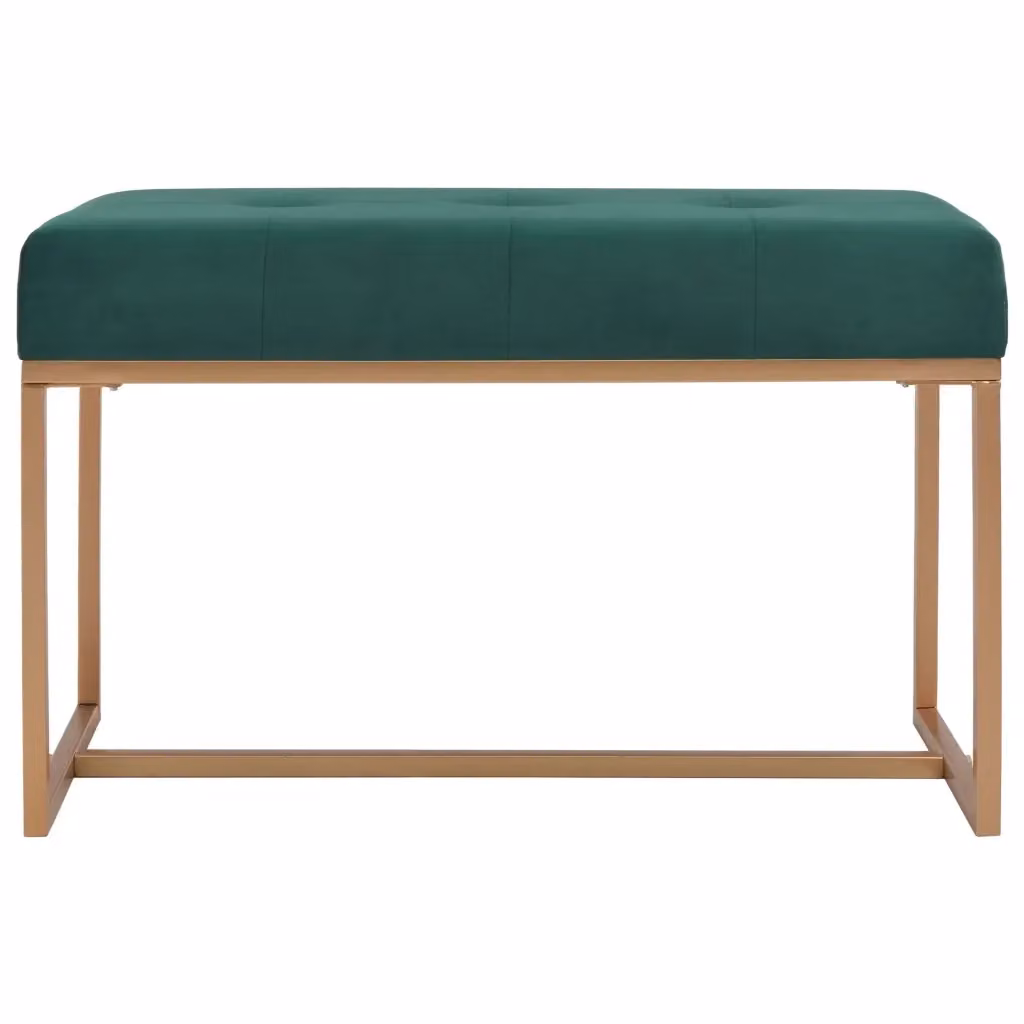 Panca moderna in velluto verde con struttura in metallo oro DESIGN IN L: 80 cm, P: 36 cm, H: 45 cm – 2